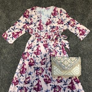 Maternity, Pink Floral Sash Tie Wrap Maxi Dress